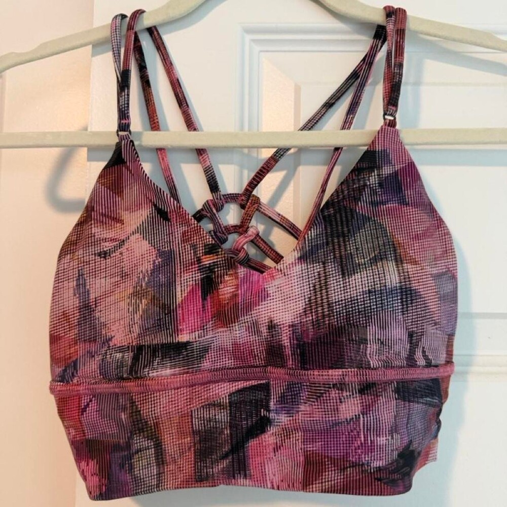 Lulu lemon size 4 purple/pink abstract watercolor print sports bra #activewear #